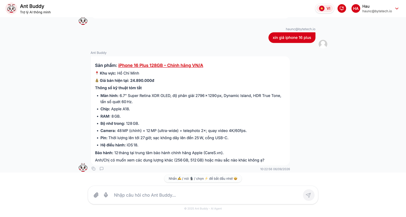 Giao diện AI Chat Workspace - Ant Buddy